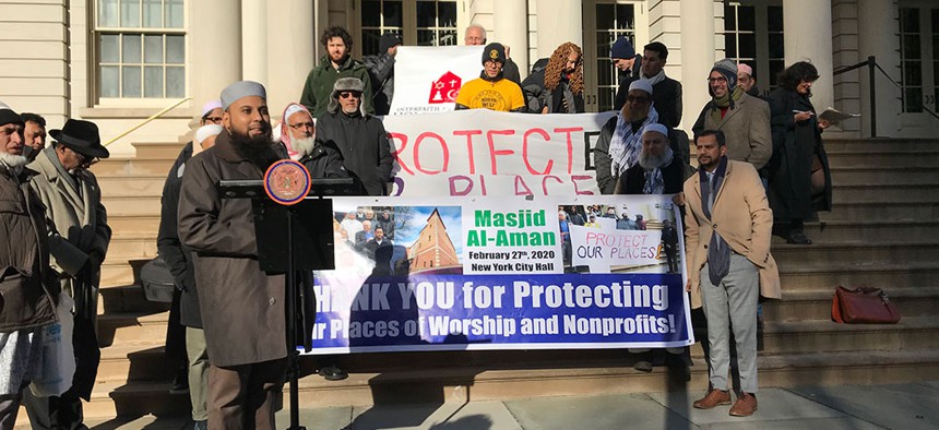 Members of the Protect Our Places Coalition celebrating passage of Intro 245, the bill to protect places of worship and other not-for-profit owned properties from the city’s annual tax lien sale. 