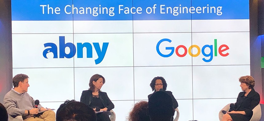 From left: Ben Fried (moderator, chief information officer at Google), Jelena Kovačević (NYU), Gilda Barabino (City College of New York), Mary Cunningham Boyce (Columbia).
