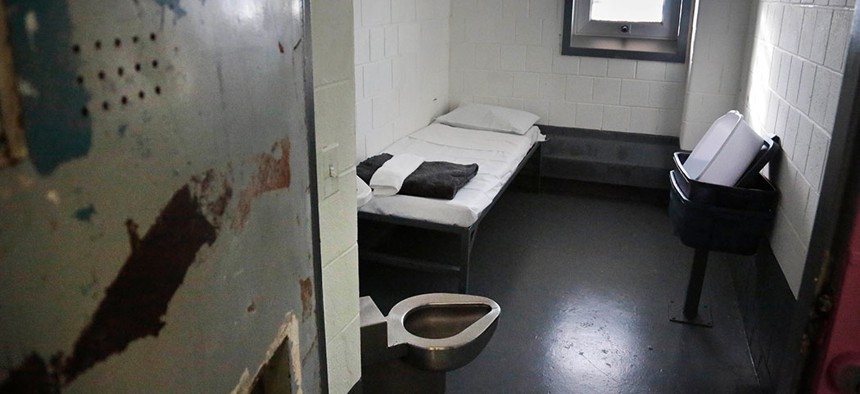 A solitary confinement cell at New York City's Riker's Island jail.
