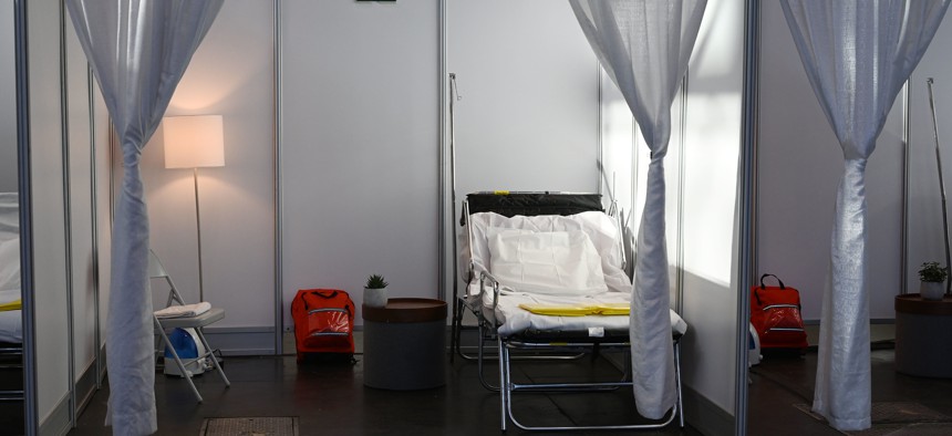 The temporary hospital set up at the Javits Center in March 2020.