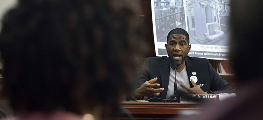 New York City Councilman Jumaane Williams questions NYCHA chair Shola Olatoye.