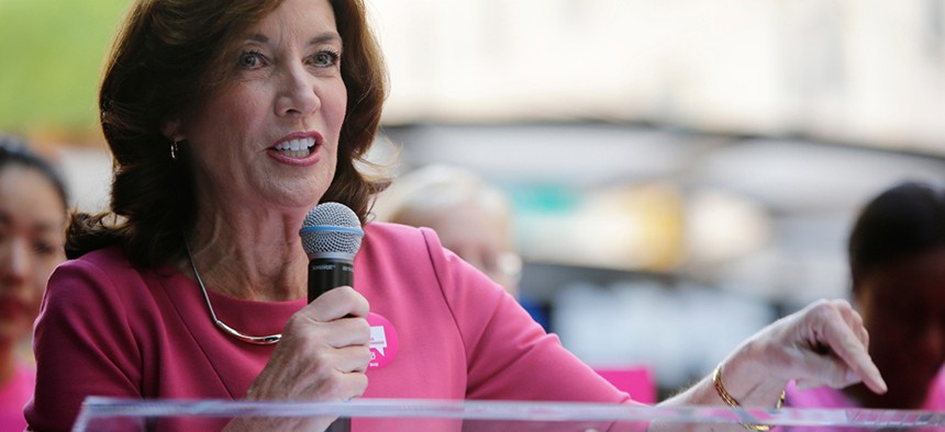 Lt. Gov. Kathy Hochul speaks to supporters of Planned Parenthood.