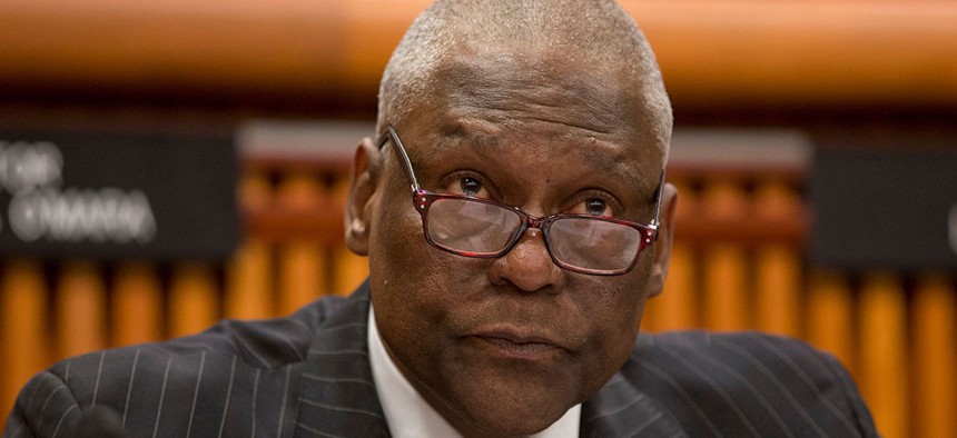 Former New York Assemblyman Keith Wright at a legislative budget hearing on the environment in Albany, 2015.