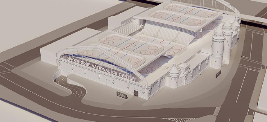 A rendering of what the Kingsbridge Armory Ice Center will look like.