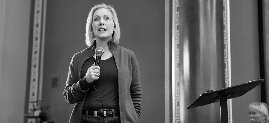 Senator Kirsten Gillibrand speaks at the 2019 Women's March in Iowa.