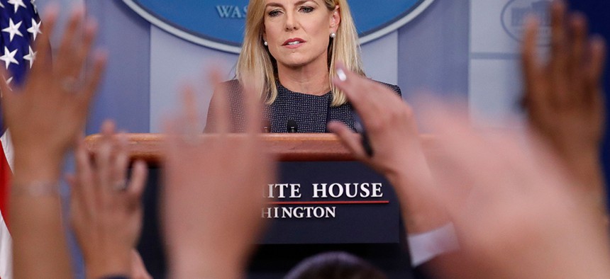 U.S. Secretary of Homeland Security Kirstjen Nielsen defends the Trump administration's policy of separating migrant children from their parents during the White House's daily press briefing on June 18.