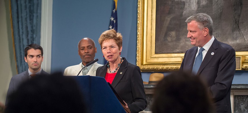 New York City Mayor Bill de Blasio appoints General Loree Sutton to be Commissioner of the Mayor’s Office of Veterans Affairs in 2014.