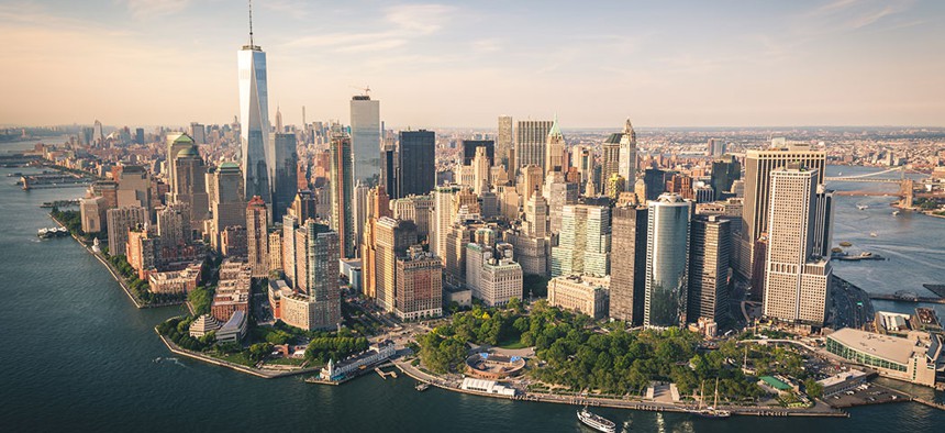 An aerial view of lower Manhattan.