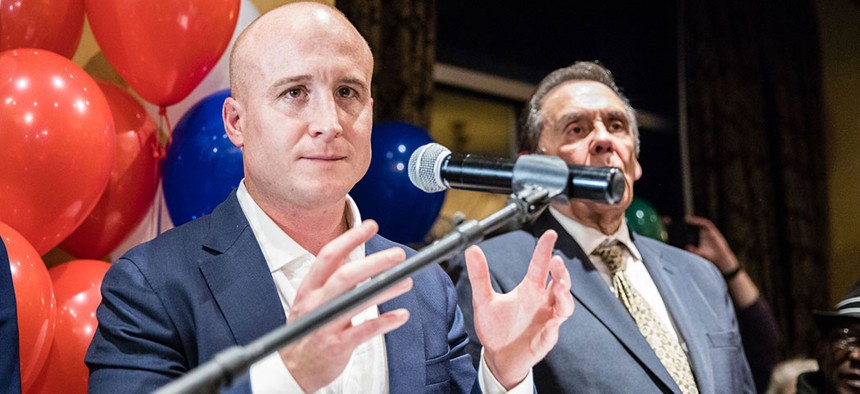 Max Rose speaks at his election party in 2018.