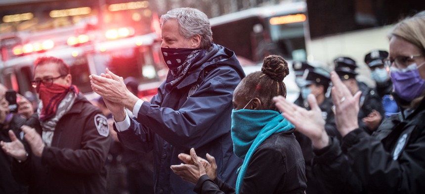 NYC First Lady Chirlane McCray with Mayor de Blasio on April 10, 2020.