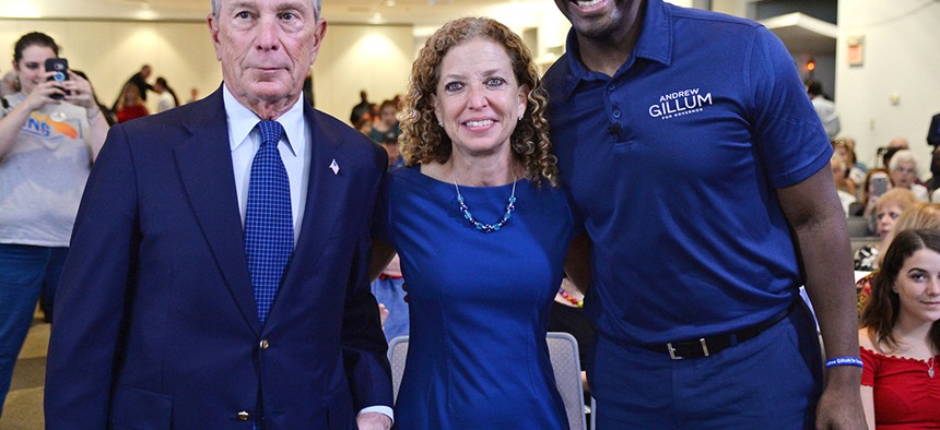 Michael Bloomberg with U.S. Rep. Debbie Wasserman Schultz and Democratic Florida gubernatorial nominee Andrew Gillum.