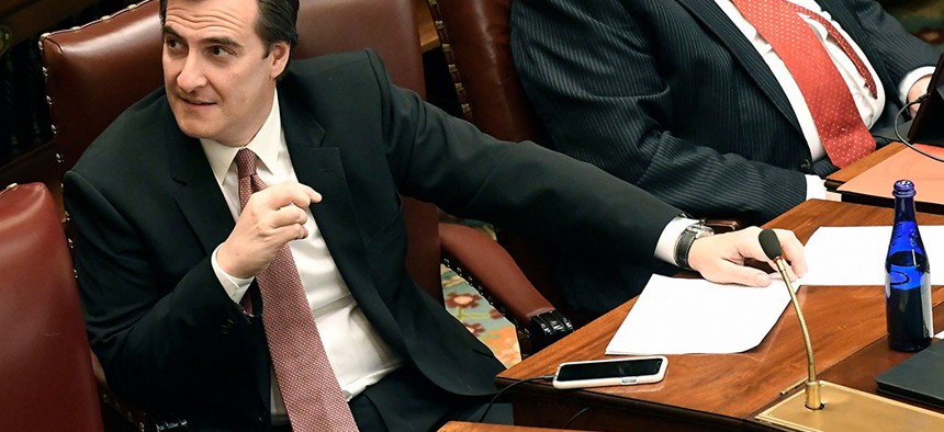 New York State Senator Michael Gianaris in the Senate Chamber.