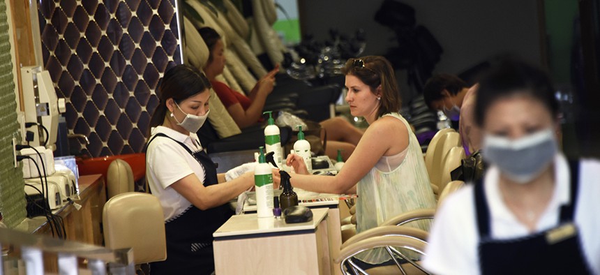 Nail salon workers in New York City.