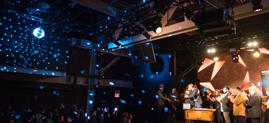 NYC Mayor Blasio signs legislation to repeal the Cabaret Law requiring small businesses to have a dancing license in Brooklyn on November 27, 2017.