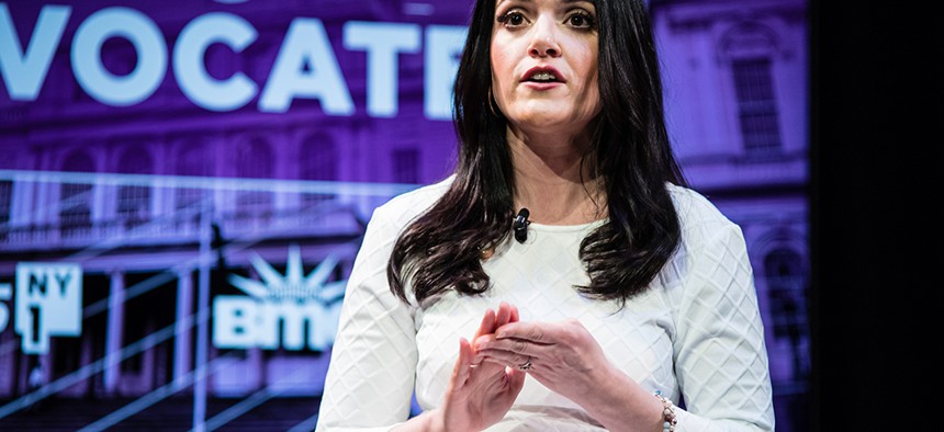 Nomiki Konst during the second new york city public advocate debate