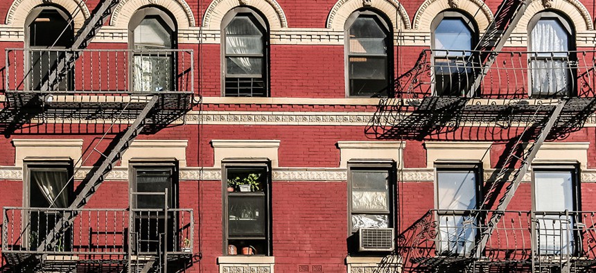 New York City apartment buildings.