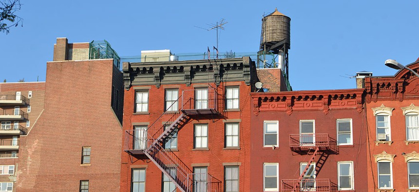 New York City apartment buildings.