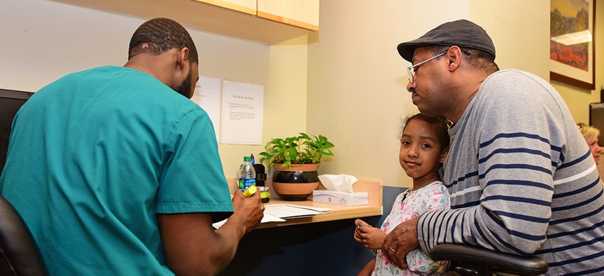 A busy New York City doctor's office.