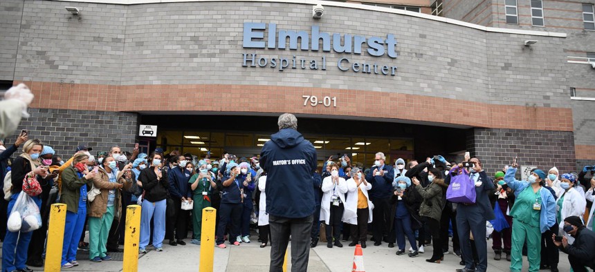 Bill de Blasio visits NYC Health+Hospitals Elmhurst.