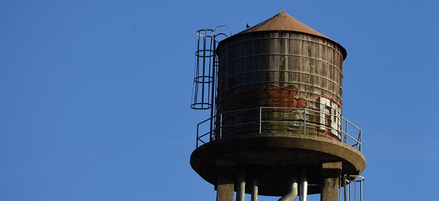 water tanks atop NYCHA’s Elliott housing development