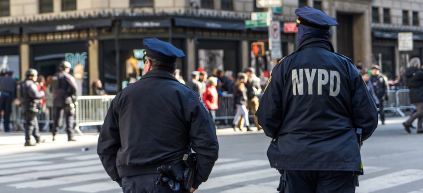 New York City Police Department officers on patrol.