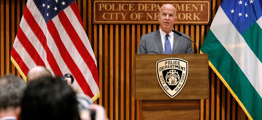 NYPD Commissioner James O’Neill at the press conference, announcing NYPD officer Daniel Pantaleo's termination.