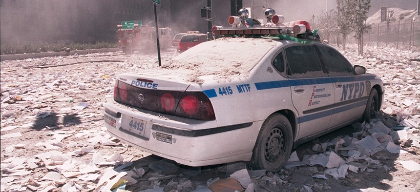 Police car in the rubble of 9-11