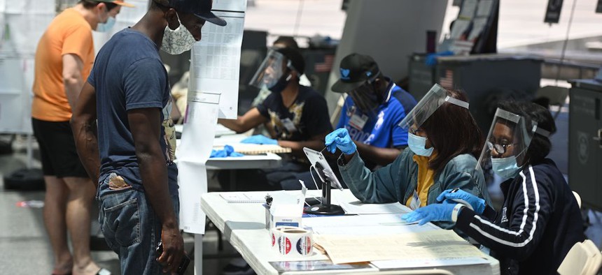 New Yorkers voting at the Brooklyn Museum on June 23,  2020.