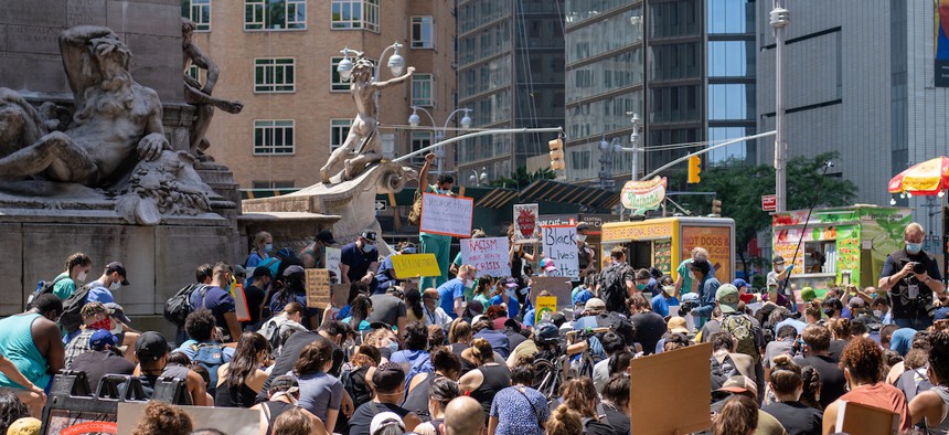 Black Lives Matter protestors at Columbus Circle on June 6, 2020.