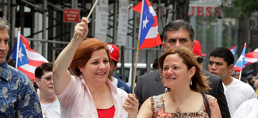 Christine Quinn with Melissa Mark-Viverito at the Puerto Rican Day Parade in 2012.
