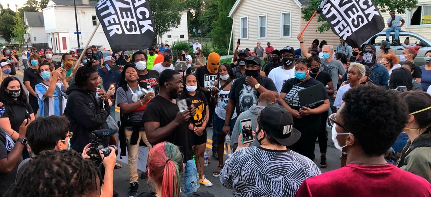Protestors in Rochester gather at the site of Daniel Prude's death on Thursday, September 3rd. 