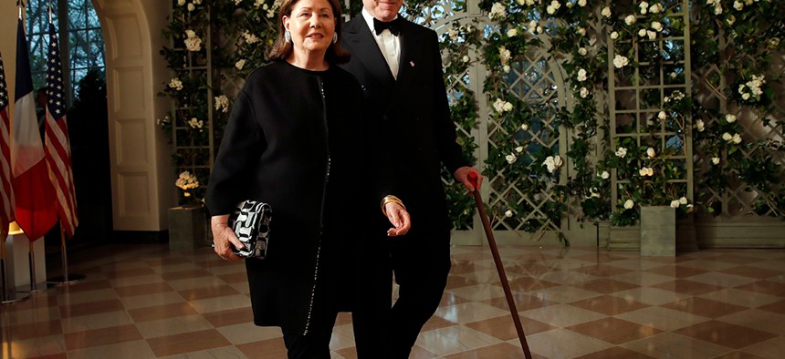 Ronald Lauder and Jo Carole Lauder arrive for a State Dinner with French President Emmanuel Macron and President Donald Trump at the White House.