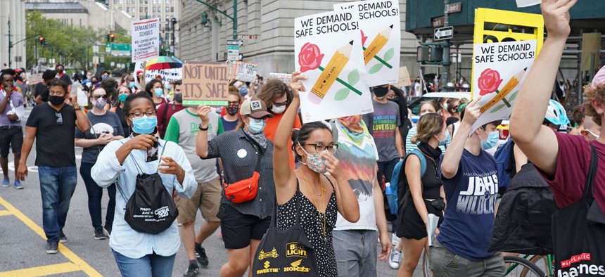 Protestors demanding safe schools on August 3, the National Day of Resistance.