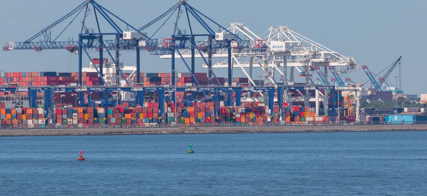 Cranes and containers in Port of New York and New Jersey