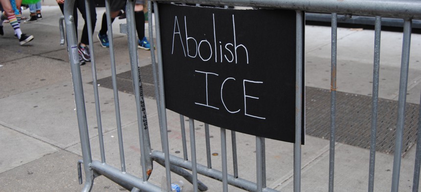 An "Abolish ICE" sign during a march in New York City in June. 