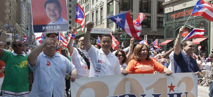 Then-Democratic mayoral candidate John Liu attends the National Puerto Rican Day Parade in Manhattan on June 9, 2013.