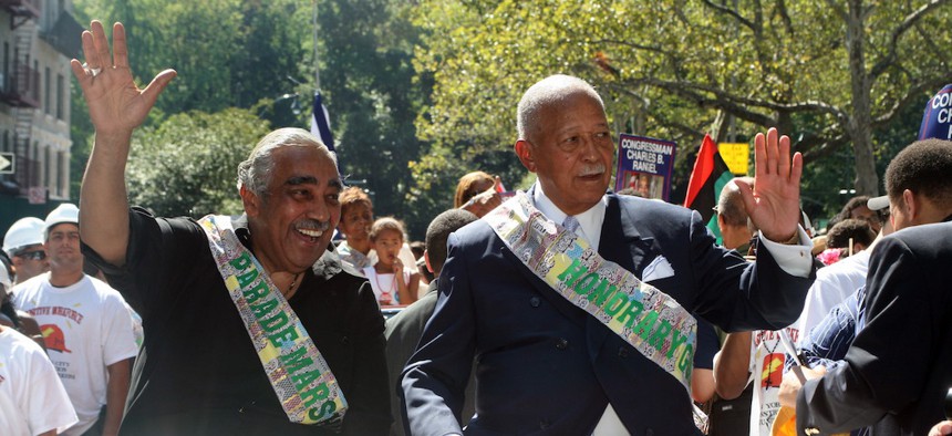 Congressman Rangel and Former New York City Mayor David Dinkins in the African American Parade in Harlem.