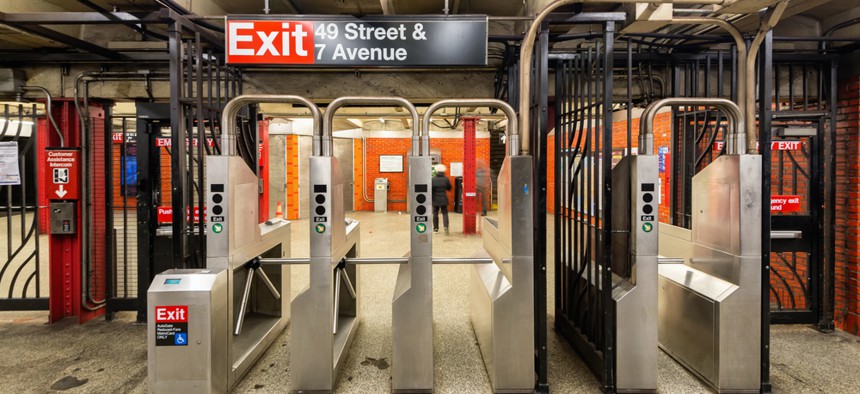 Subway turnstiles.