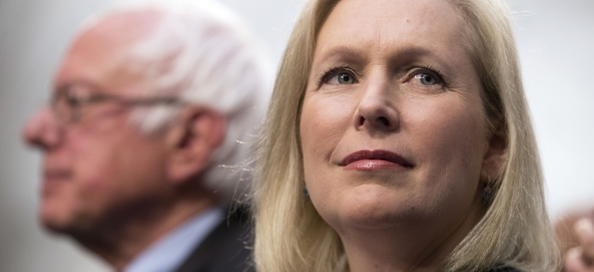 US. Sens. Kirsten Gillibrand and Bernie Sanders announce the Medicare for All Act of 2017 on Capitol Hill in September.