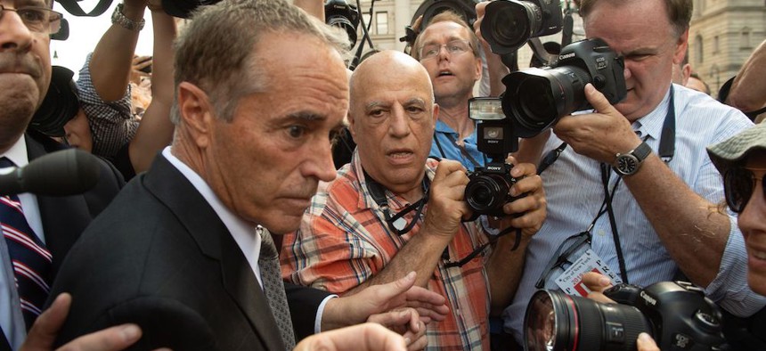 Rep. Chris Collins leaves Federal Court in Manhattan following his arraignment on insider trading charges.