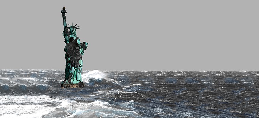 Statue of liberty drenched in oil