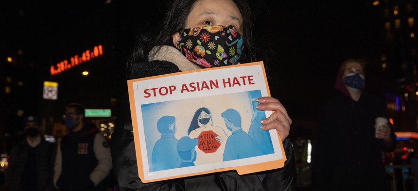 A demonstrator in Union Square Park on March 19th.