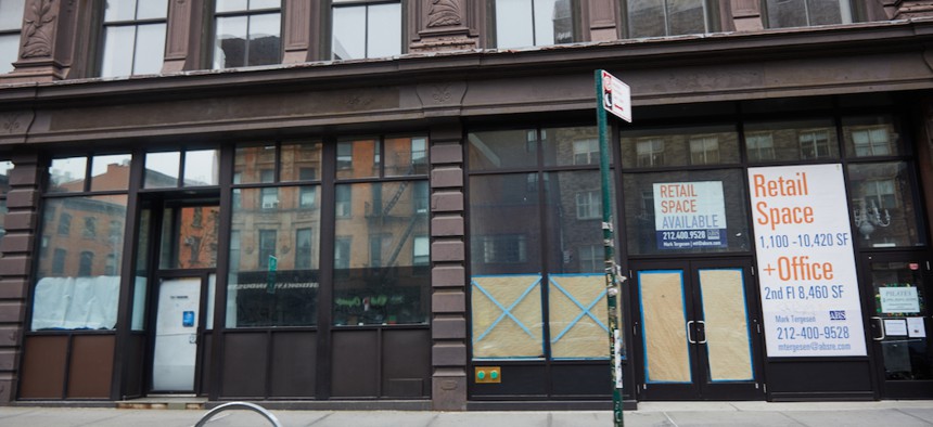 Shuttered storefronts in NYC during COVID-19.