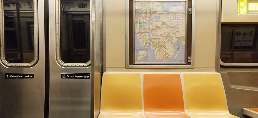 An empty subway car.