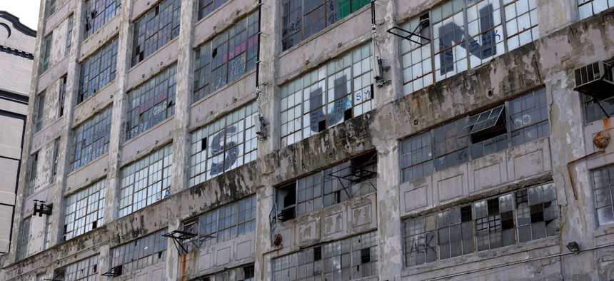 An abandoned building along the 39th Street Pier in the Sunset Park neighborhood of Brooklyn.