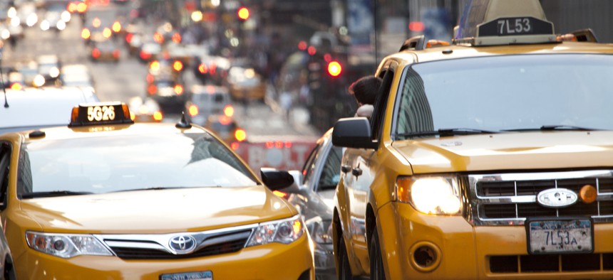 Cab drivers gathered in Lower Manhattan to embark on a multi-state caravan to Washington, D.C. on Thursday.