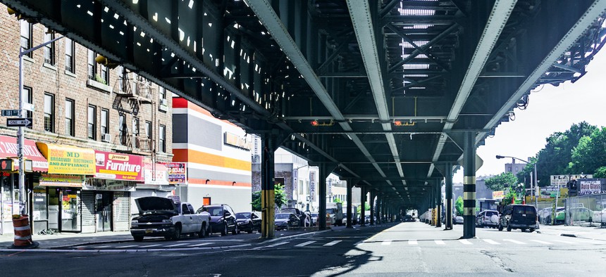 Road under the subway in the Bronx.