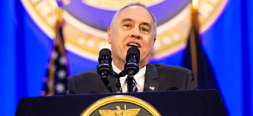 New York Comptroller Thomas DiNapoli delivering an address at Gov. Andrew Cuomo's third inauguration.