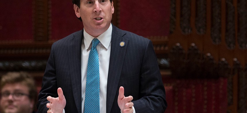 Todd Kaminsky in the Senate chambers in Albany.