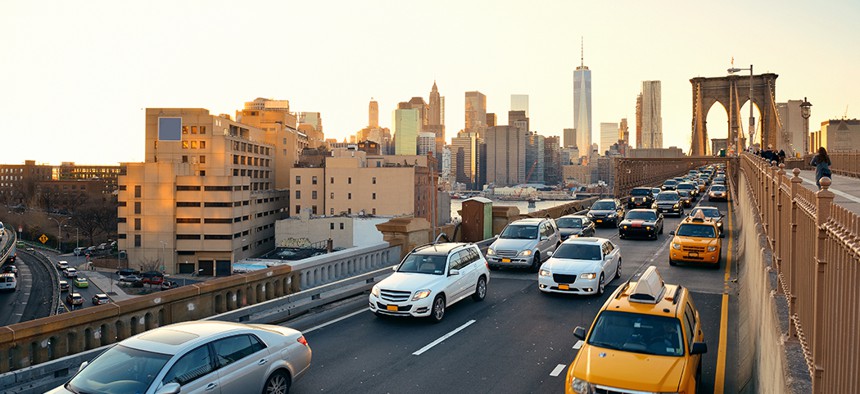 Rush hour traffic in on the Brooklyn Bridge